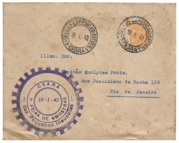 Filatelia : envelope comemorativo . 1ª feirão de amostras das pequenas industrias . circulado em 194