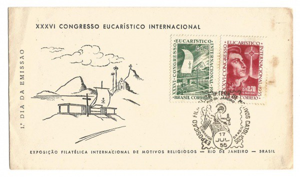 Filatelia: Envelope Comemorativo XXXVI Congresso Eucarístico Internacional - 1955. 1º Dia de Circula