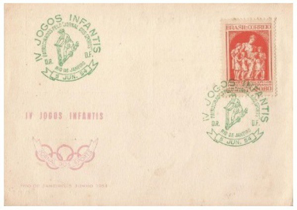 Filatelia : Envelope comemorativo tipo postal . IV jogos infantis . circulado em 1954. MBC.