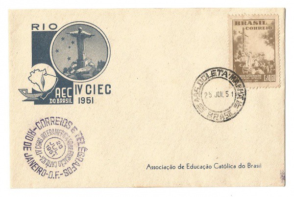 Envelope comemorativo do IV Congresso Interamericano de Educação Catholica, julho de 1951. Muito bem