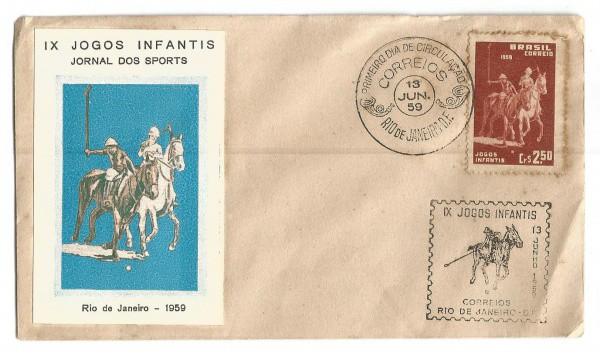 Envelope comemorativo dos IX Jogos Infantis - Jornal dos Sports, junho de 1959. Muito bem conservado