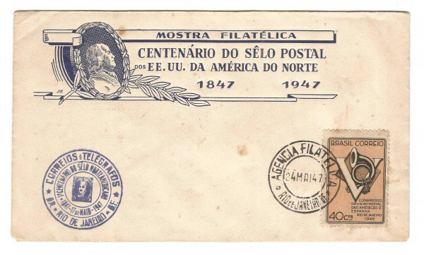 Filatelia: Envelope comemorativo do Centenário do Selo Postal dos EE. UU. da América do Norte, 1847