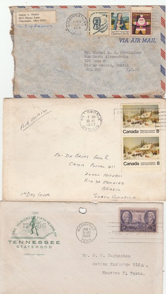 Filatelia: Conjunto com (3) Envelopes Distintos - Preservam selos e carimbos íntegros. MBC
