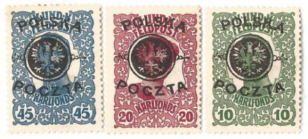 Filatelia: Conjunto de (3) Selos Poloneses com sobrecarga USADOS. Conservado.