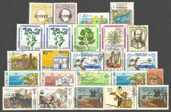 Filatelia: (24) Selos Portugueses Açores e Macau. Muito bem conservados.