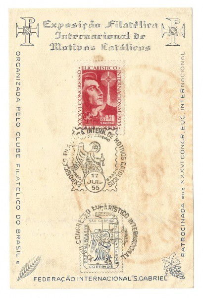 Filatelia: Folhinha Comemorativa da Exposição Filatélica Internacional de Motivos Católicos - 1955.
