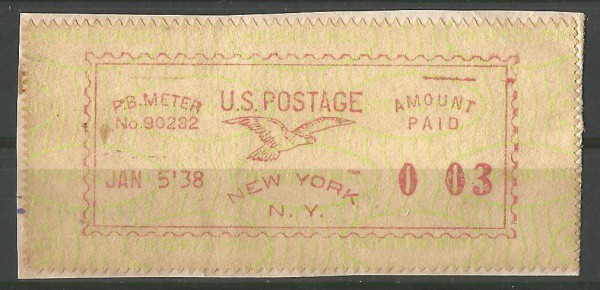 Filatelia: Franquia Mecânica Americana, AÉREO - 1938, New York. Excelente estado.