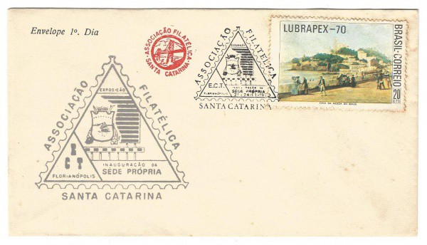 Filatelia: Envelope comemorativo da Associação Filatélica de Santa Catarina - 1970. 1º Dia de Circul