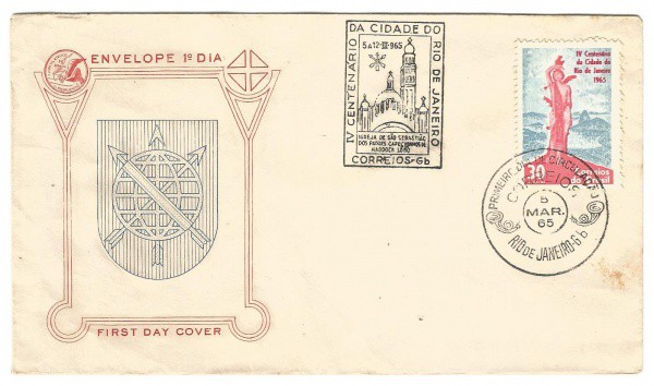 Filatelia: Envelope comemorativo do Centenário da Cidade do Rio de Janeiro - 1965. 1º Dia de Circula