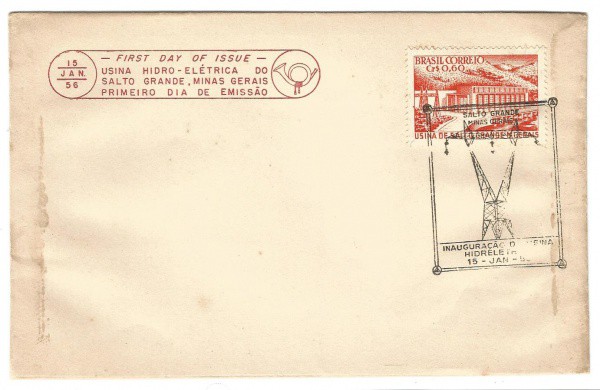 Filatelia: Envelope comemorativo da Usina Hidro-Elétrica do Salto Grande, Minas Gerais - Primeiro di