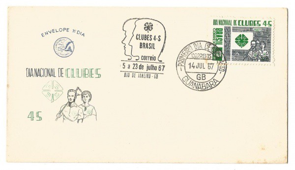 Filatelia: Envelope comemorativo do Dia Nacional de Clubes - 1967. 1º Dia de Circulação. Conserva se