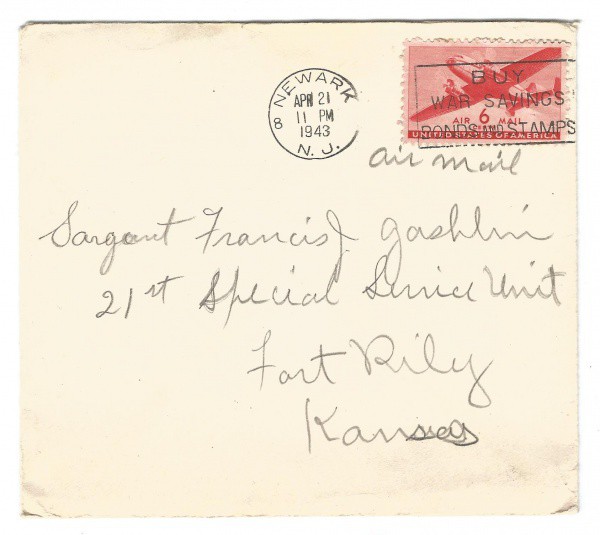História Postal II Guerra: Envelope circulado EUA, 1943. Selo aéreo, carimbo Economia de Guerra - &#