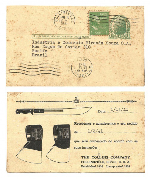 Bilhete Postal Americano Período II Guerra. Circulado em Recife - Brasil. No verso, curioso publicid