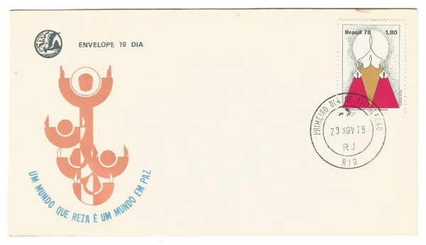 Filatelia: Envelope comemorativo Um Mundo que Reza é um Mundo em Paz - 1978. 1º Dia de Circulação. C