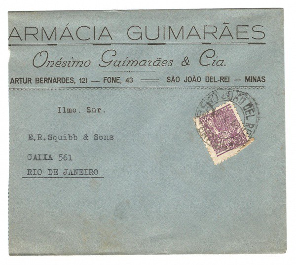 Envelope de Farmácia circulado em São João del Rei - MG. Bem conservado.