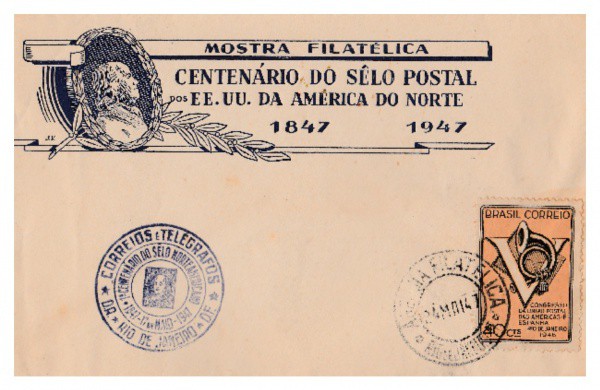 Filatelia: Envelope comemorativo do Centenário do Sêlo Postal dos EE. UU. da América do Norte - Rio