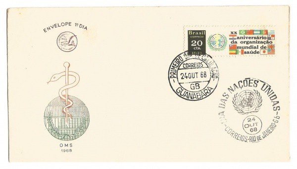Filatelia: Envelope comemorativo do Dia das Nações Unidas - Rio de Janeiro - 1968. 1º Dia de Circula