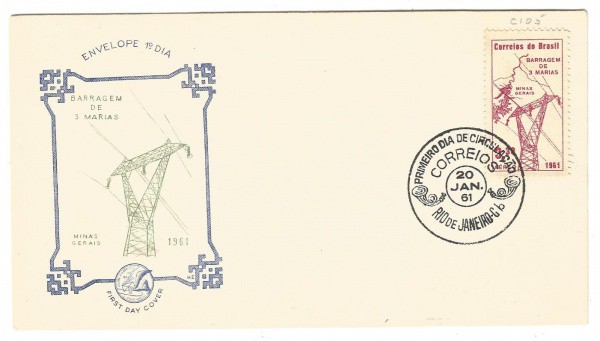 Filatelia: Envelope comemorativo Barragem de 3 Marias - Minas Gerais - 1961. 1º Dia de Circulação. C