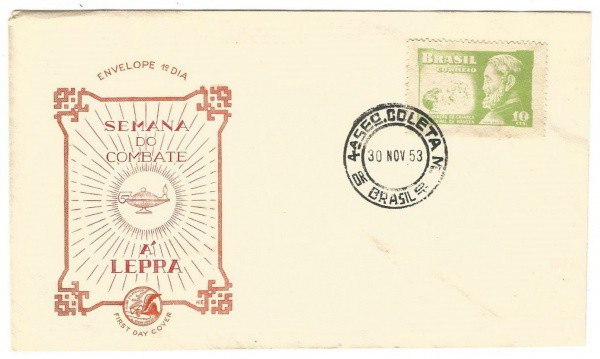 Filatelia: Envelope comemorativo da Semana do Combate á Lepra - 1953. 1º Dia de Circulação. Conserva