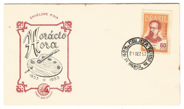 Filatelia: Envelope comemorativo Horácio Hora - 1953. 1º Dia de Circulação. Conserva selo e carimbo.