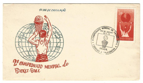 Filatelia: Envelope comemorativo do 2º Campeonato Mundial de Basquete - Ball - Rio de Janeiro - 1954