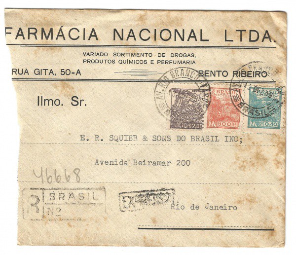 Envelope de Farmácia circulado na Av. Rio Branco - Rio de Janeiro. Bem conservado.