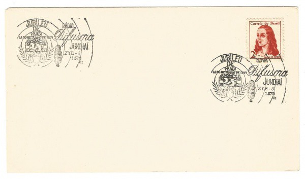 Filatelia: Envelope comemorativo Jubileu de Prata - Rádio Difusora Jundiaí - 1971. Conserva selo e c