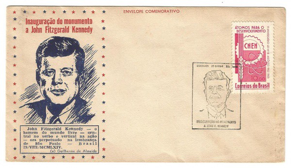Filatelia: Envelope comemorativo da Inauguração do Monumento a John Fitzgerald Kennedy - 1964. 1º Di