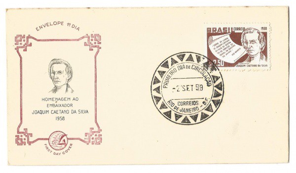 Filatelia: Envelope comemorativo em Homenagem ao Embaixador Joaquim Caetano da Silva  - 1958. 1º Dia