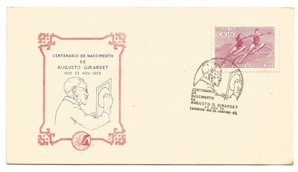 Filatelia: Envelope comemorativo do Centenário de Nascimento de Augusto Girardet - 1955. Conserva se