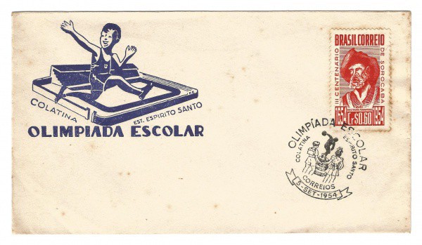 Envelope comemorativo da Olimpíada Escolar - Colatina, setembro 1954. Muito bem conservado.
