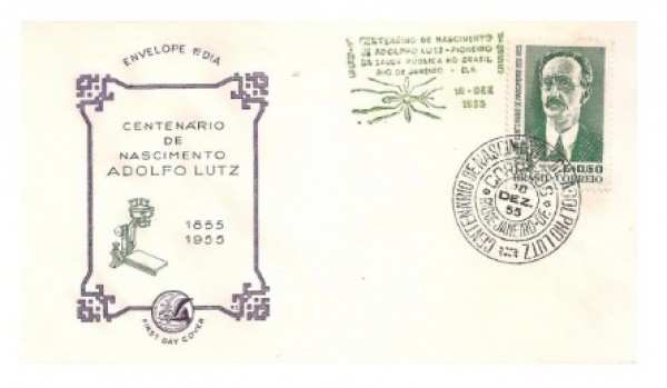 Filatelia: Envelope Comemorativo de 1º Dia do Centenário de Nascimento Adolfo Lutz (1855 - 1955). Pr
