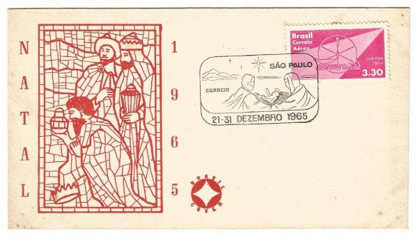 Filatelia: Envelope comemorativo de Natal - 1965. Conserva selo e carimbo. MBC.