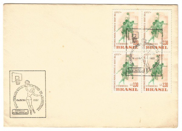Filatelia: Envelope comemorativo do II Campeonato Mundial Feminino de Basketball - 1957. Conserva se
