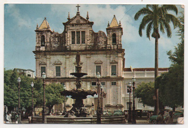 Cartão Postal de Salvador: Catedral - Basílica, circulado , 1968 com franquia mecânica. BC.