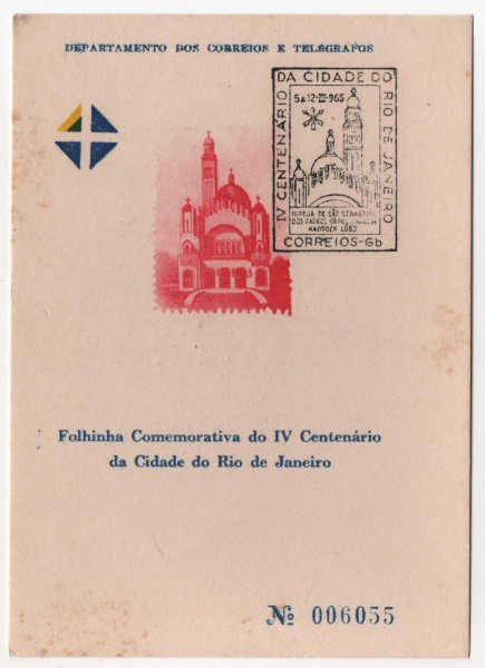 Filatelia: Folhinha Comemorativa do IV Centenário da Cidade do Rio de Janeiro - 1965. MBC.