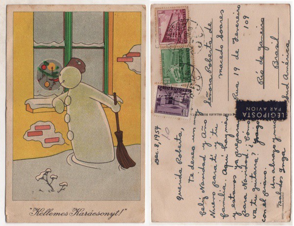 História Postal: Cartão circulado da Hungria para o Brasil. BC.