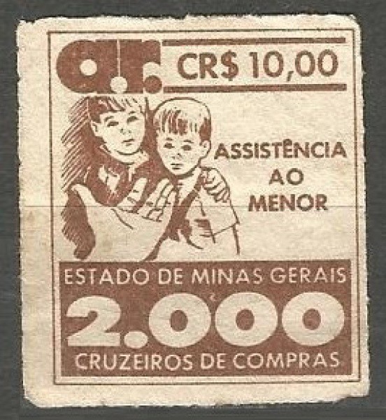 Filatelia: Cinderela Minas Gerais - Assistência ao Menor. Valor 2000 cruzeiros de compras. MBC.