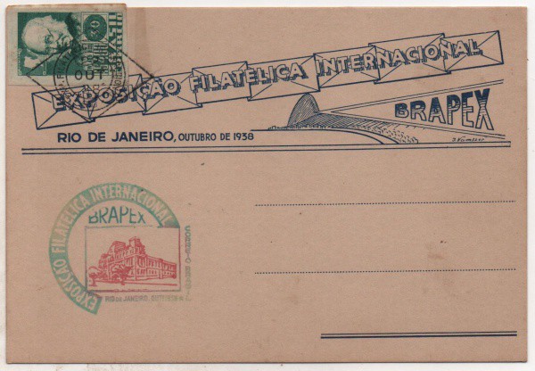 Filatelia: Folhinha Comemorativa Exposição Filatélica Internacional Brapex - 1938. Preserva selo. MB