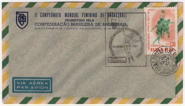 Filatelia: Envelope Comemorativo do II Campeonato Mundial Feminino de Basketball - 1957. MBC.