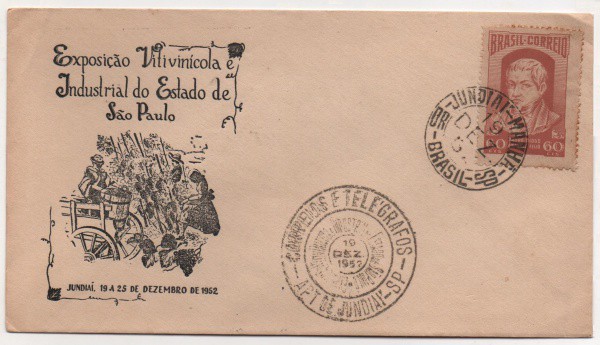 Filatelia: Envelope Comemorativo Exposição Vitivinícola e Industrial do Estado de São Paulo - 1952.