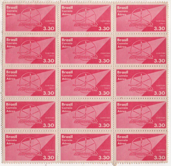 Filatelia: (15) selos comemorativos do VII Congresso Eucarístico Nacional, 1960. Excelente estado de