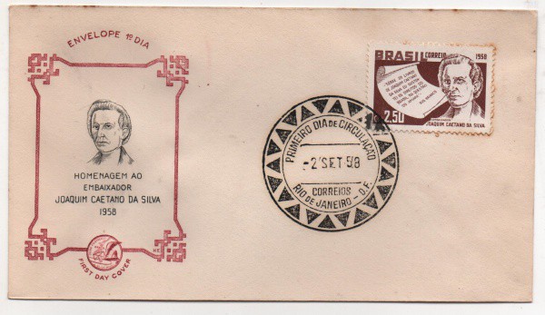 Filatelia: Envelope Comemorativo Homenagem ao Embaixador Joaquim Caetano da Silva - 1958. 1º Dia de