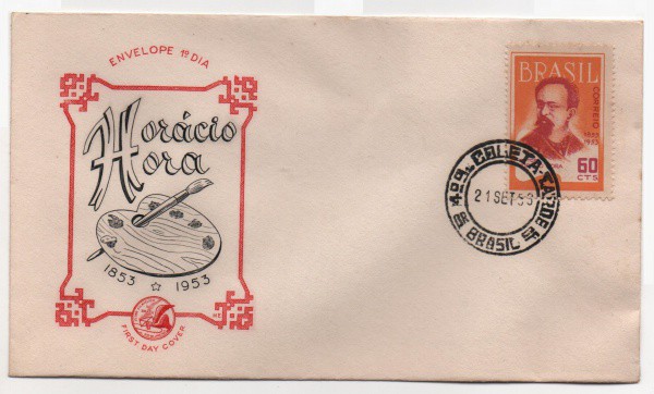 Filatelia: Envelope Comemorativo Centenário de Nascimento do pintor Horácio Hora - 1953. 1º Dia de C