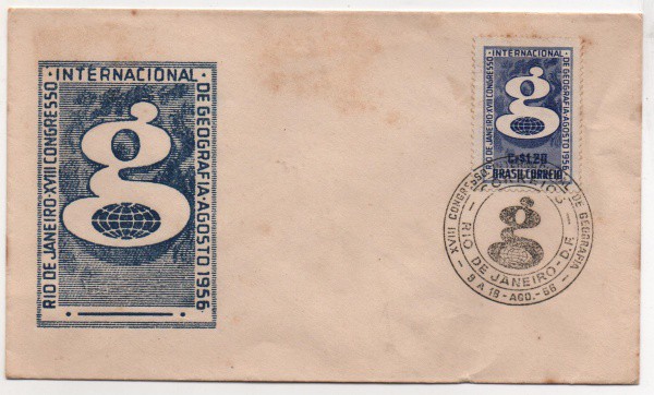 Filatelia: Envelope Comemorativo XVIII Congresso Internacional de Geografia - 1956. MBC.