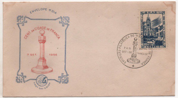 Filatelia: Envelope Comemorativo da Exposição Filatélica do 1º Centenário da Cidade de França - 1956