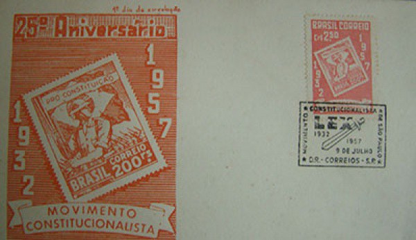 FILATELIA  ENVELOPE - 25º ANIVERSÁRIO MOVIMENTO CONSTITUCIONALISTA  1957  BEM CONSERVADO