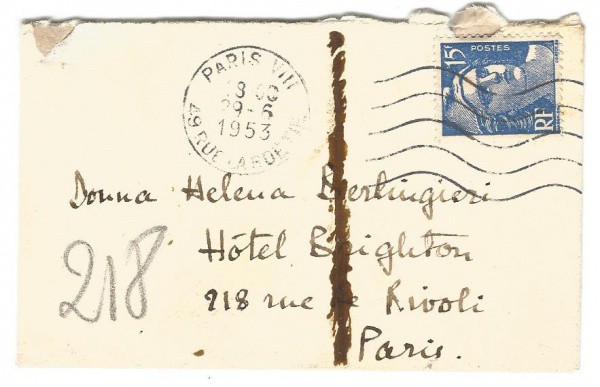 Envelope com selo Francês, 1953. Dimensões 6,0 X 10,0 cm. Muito bem conservado.