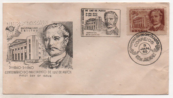 Filatelia: Envelope Comemorativo Centenário do Nascimento de Luiz Matos - 1960. 1º Dia de Circulação