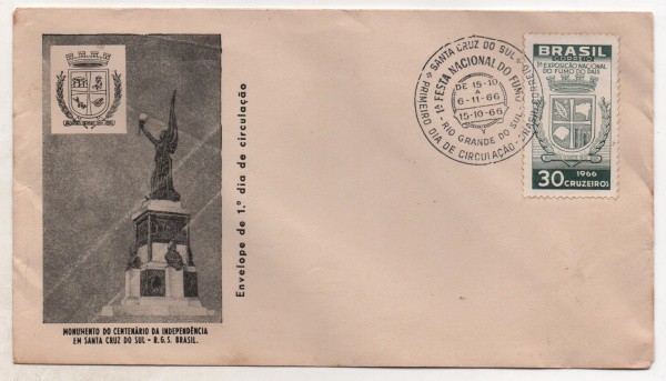 Filatelia: Envelope Comemorativo Monumento do Centenário da Independência em Santa Cruz do Sul - 196